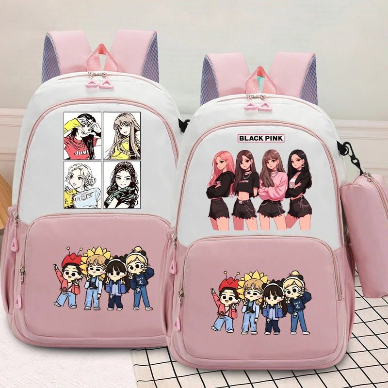 Mochila BlackPink de gran capacidad con estuche para lápices, mochila escolar de moda Kpop BP Anime, mochilas de almacenamiento de papelería para estudiantes
