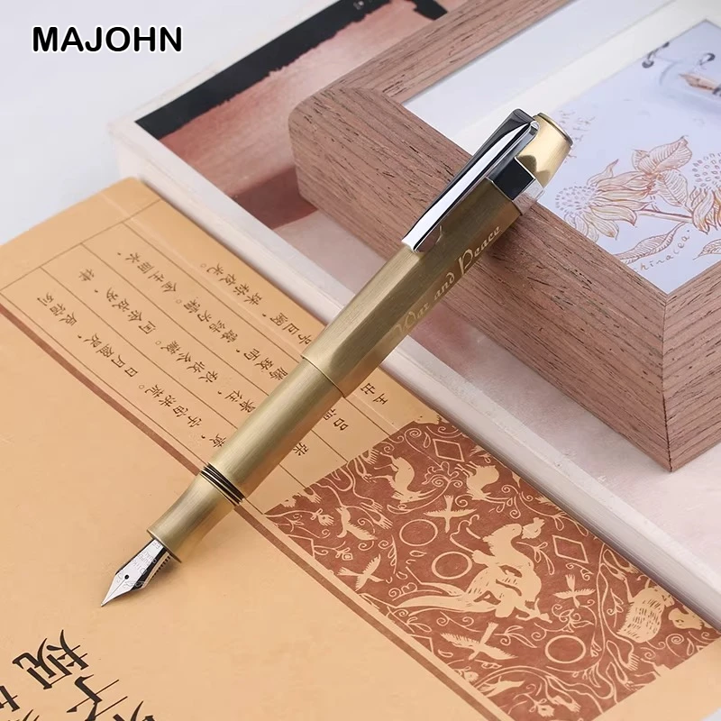 

Majohn Alpha, полностью медная винтажная перьевая ручка с короткими чернилами для путешествий, EF/F/изогнутое перо из алюминиевого сплава, школьные канцелярские принадлежности