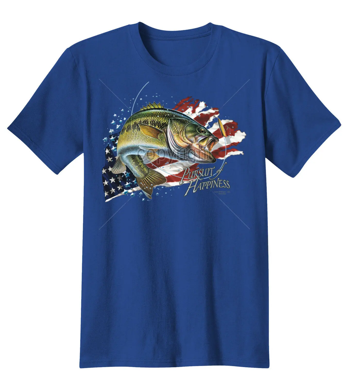 Pursuit of Happiness Bass Fishing USA Patriotic Anglers T-Shirt 100% Cotton O-Neck Short Sleeve Casual Mens T-shirt Size S-3XL