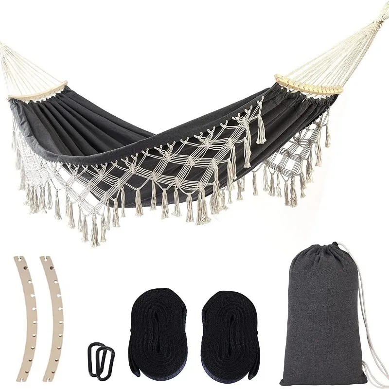 Double Outdoor Hammock Camping Indoor Leisure hammock Exotic Wind Fringe Curved Stick Camping Hammock