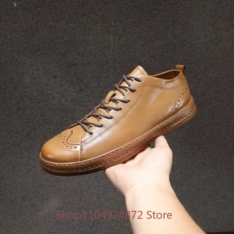 

Men's Genuine Leather Handmade Four Seasons Casual Shoes Man Cowhide Sports Flats Comfortable Business Leather Shoes Youth