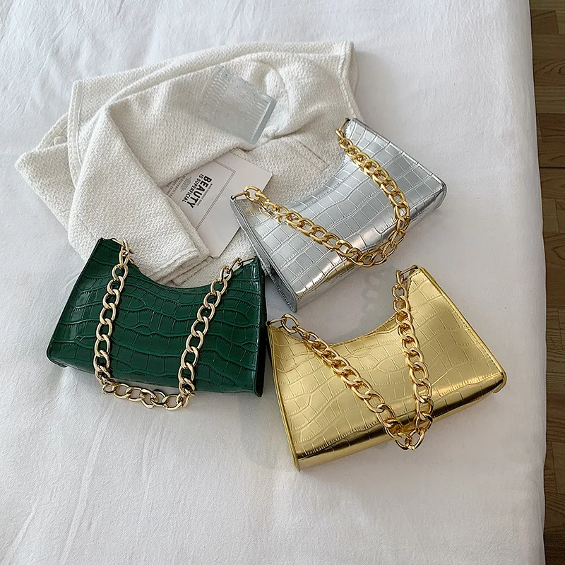 Luxurious Gold Hobo Bag For Women Leather Hobos Retro Chain Crossbody Bag Small Phone Bag Design Clutch Bag Female Bolsa