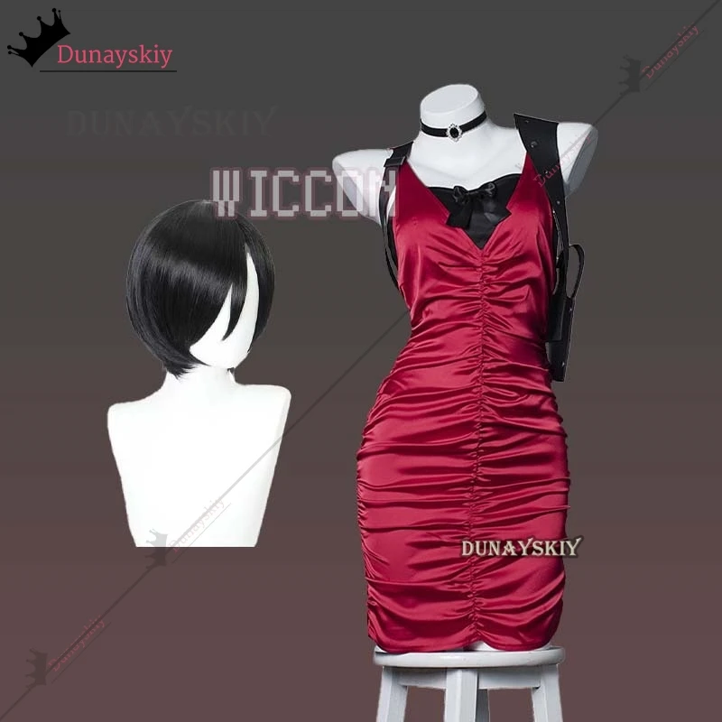 Female Resident 4 Ada Wong Cosplay Costume Evil Cheongsam Dress Red Ada Wig Shoes Halloween Carnival Disguise Suit Women Girls