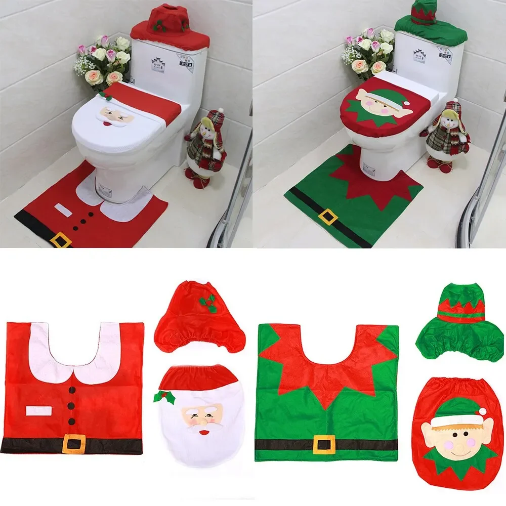 3PCS Christmas Bathroom Accessories Supplies Toilet Decoration Christmas Toilet Bathroom Decoration Cartoon Toilet Seat Cover