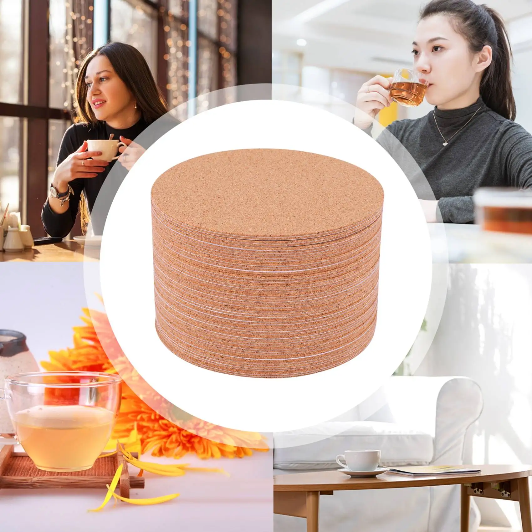 X11AA Self-Adhesive Cork Coasters,Cork Mats Cork Backing Sheets for Coasters and DIY Crafts Supplies (60 Pcs, Round)