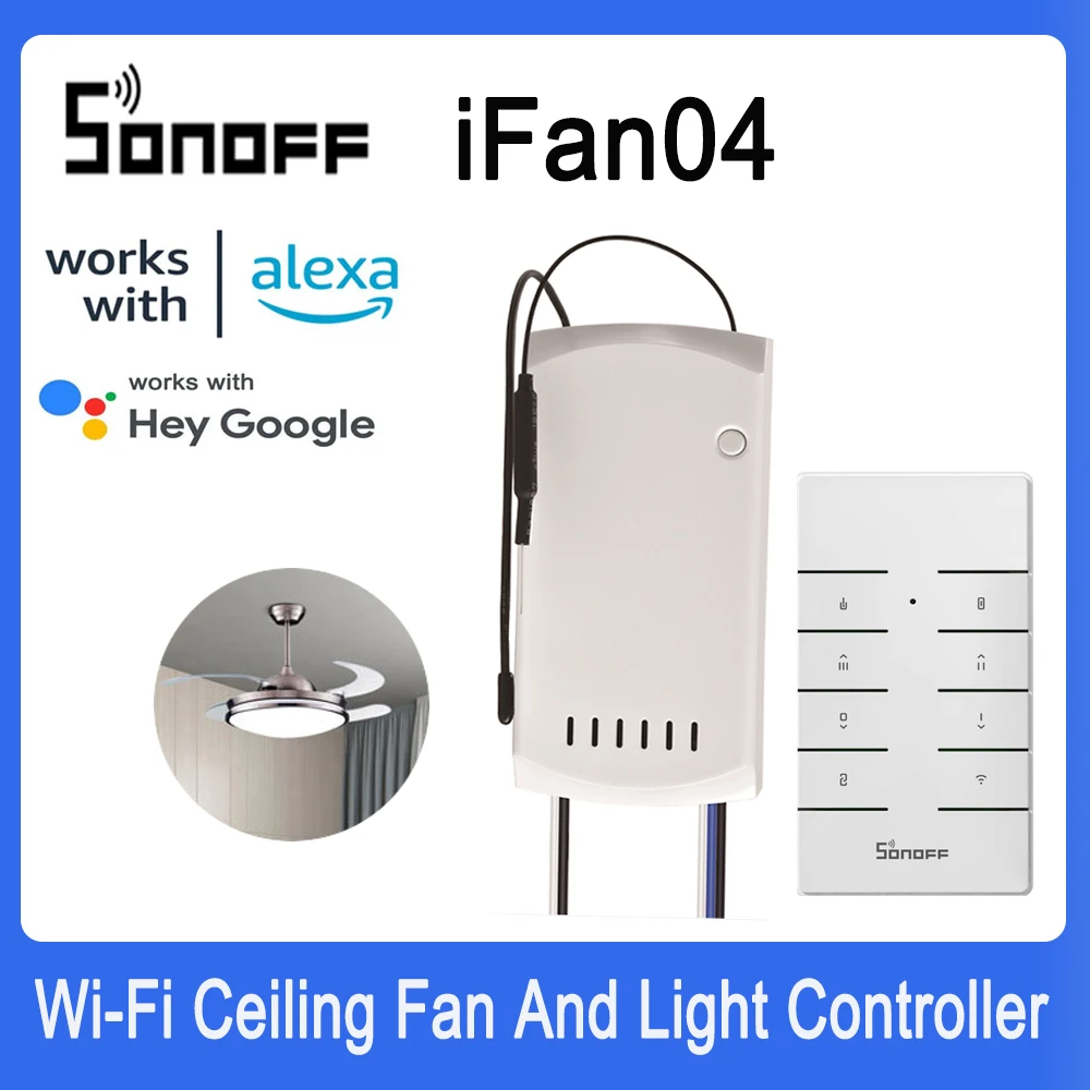 

SONOFF iFan04 L/H WiFi Ceiling Fan And Light Switch Controller Support 433mhz RF Remote Control Smart Home Via Alexa Google Home