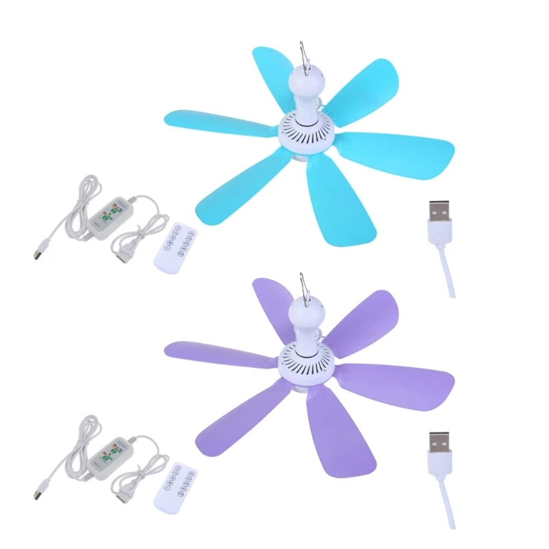 USB Ceiling Fan Quiet 6Blade USB Ceiling Fan Outdoor Camping Tent Fan Relaxing with Remote Control USB Hanging Fan