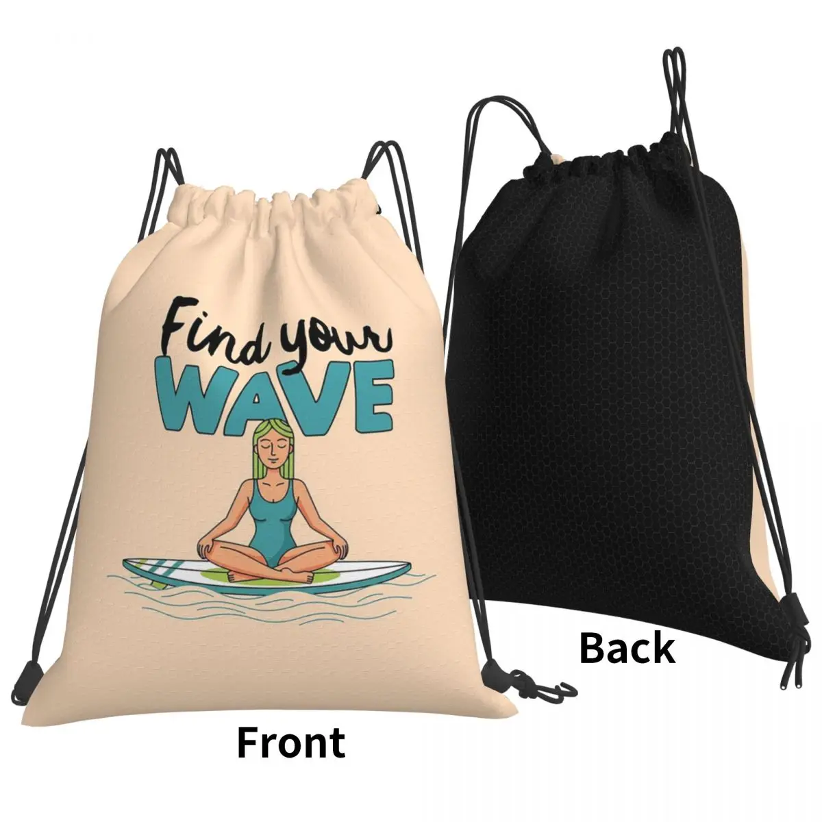 Meditating Surfer Girl Sitting On Surfboard Backpacks Multi-function Drawstring Bags Sports Bag Book Bags for Man Woman Students