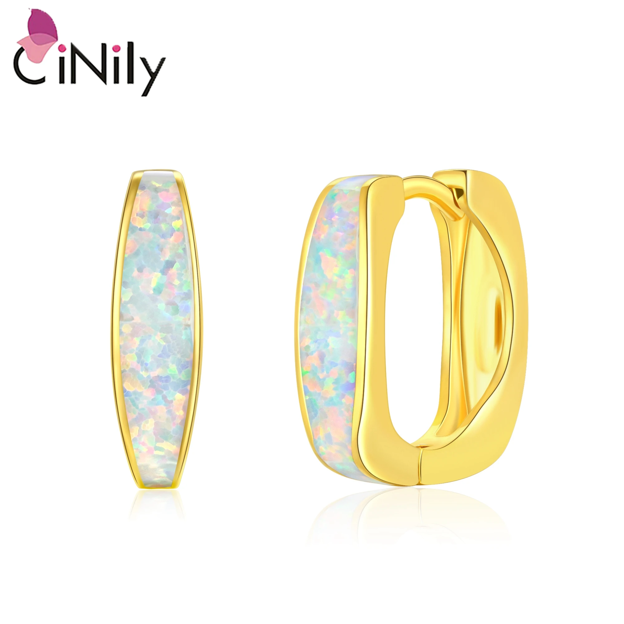 CiNily Square Hoop Earrings with Multcolor Opal Silver/Rose Gold Plated Cute Delicate Earring for Women Girls Christmas Gifts