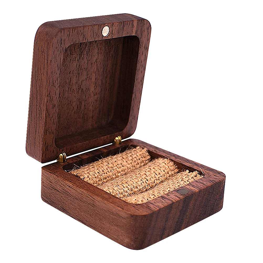 

Wooden Ring Box Jewelry Storage Black Walnut Finger Holder Rings Tray Proposal Case Ideal Wedding Engagement Practical Sturdy