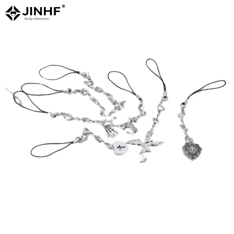 Fashion Minimalist Heart Star Butterfly Phone Straps Cell Phone Silver Cross Charms Pendant Keychain Lanyards Bag Pendant Decor