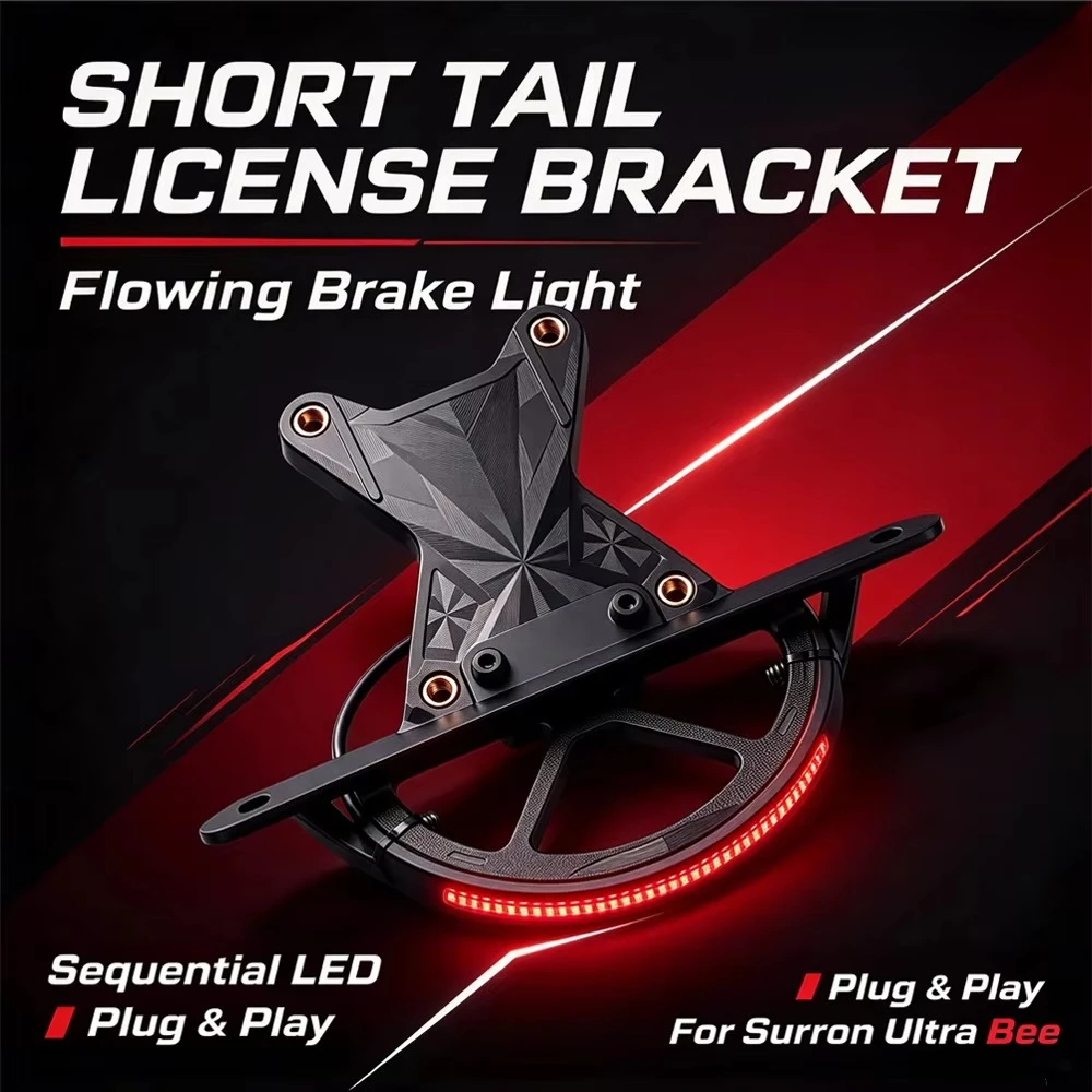 Sequential LED Tail Light With License Plate Holder For Surron Ultra Bee E-Bike, Fender Eliminator Rear Brake Light Modified Kit