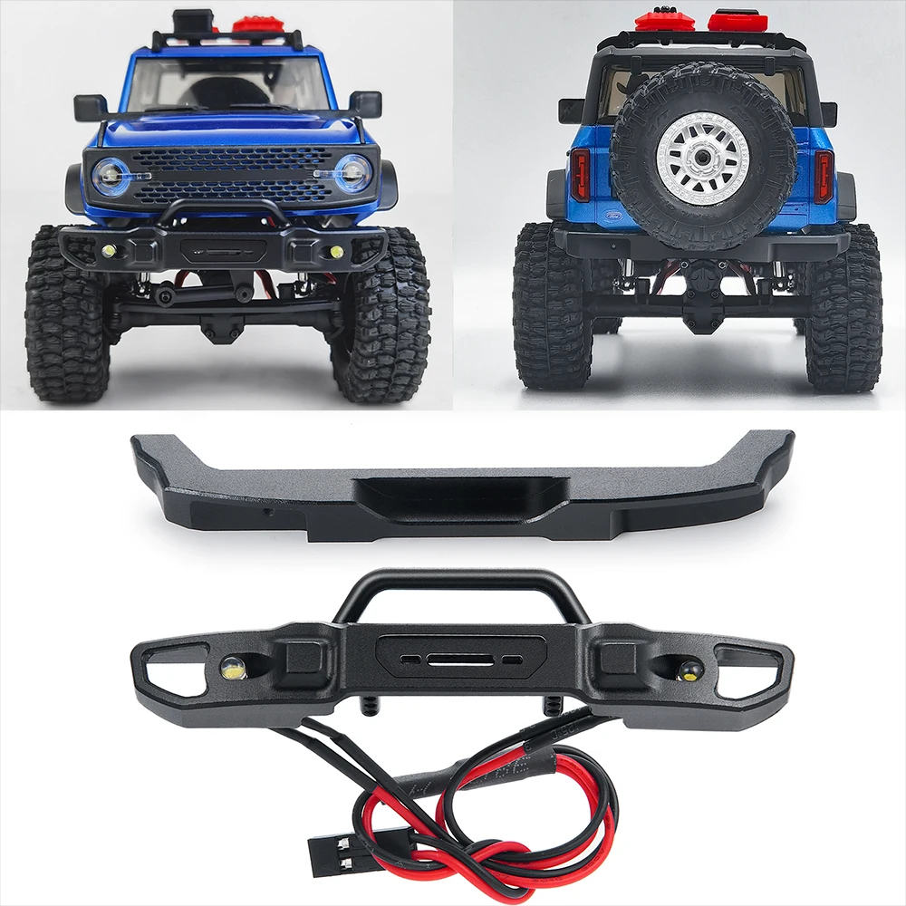 AXSPEED Metal Anti-collision Front Rear Bumper with LED Lights for Axial SCX24 AXI00006 Bronco 1/24 RC Crawler Car Parts