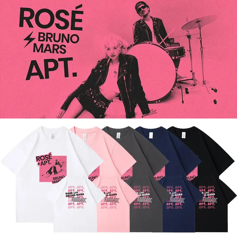 ROSÉ APT T-shirt Kpop Fashion Women Men Loose T Shirt High Quality Cotton Short Sleeve Tee Korean Popular Hip Hop Rose Clothes