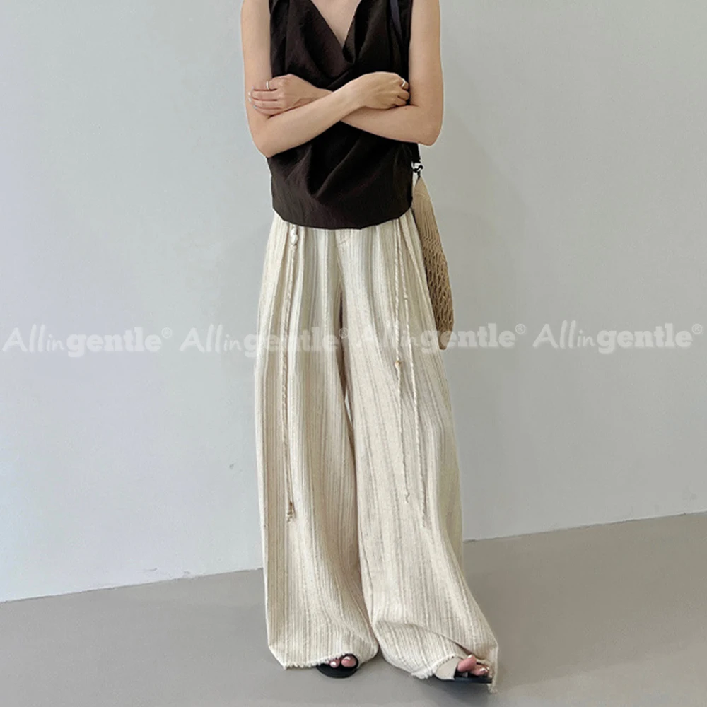 Allingentle Customized Women's Loose Fit Flowy Linen Pants for Summer Holiday Casual Wear Wide Leg Comfortable Beach Trousers