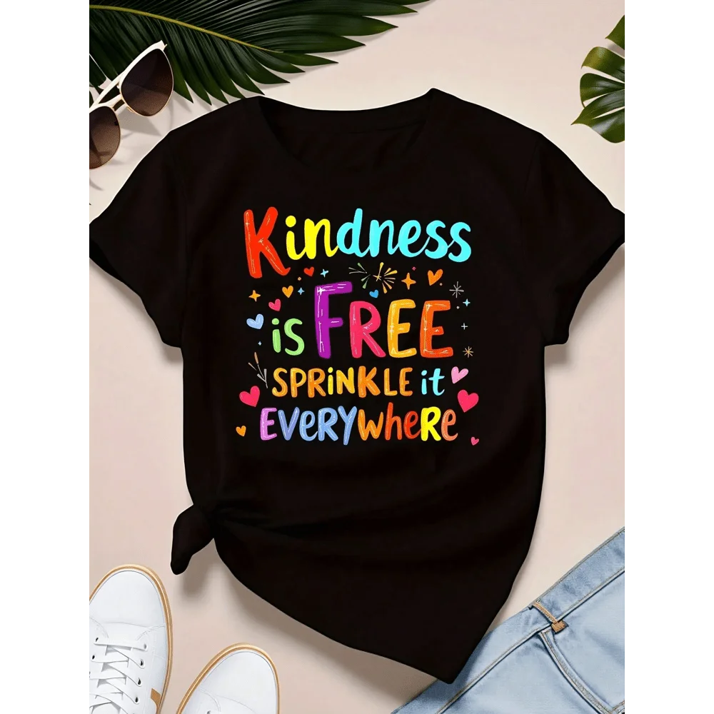 Women's Crew Neck Short Sleeve T-Shirt, Oversized Fit With 