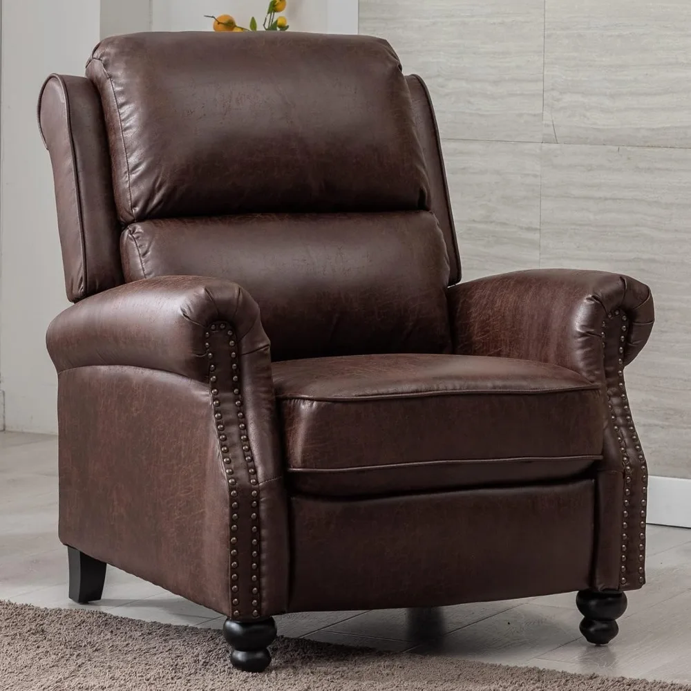 Living room single, sofa push back lounge chair leather armchair with rivet decoration push back lounge chair