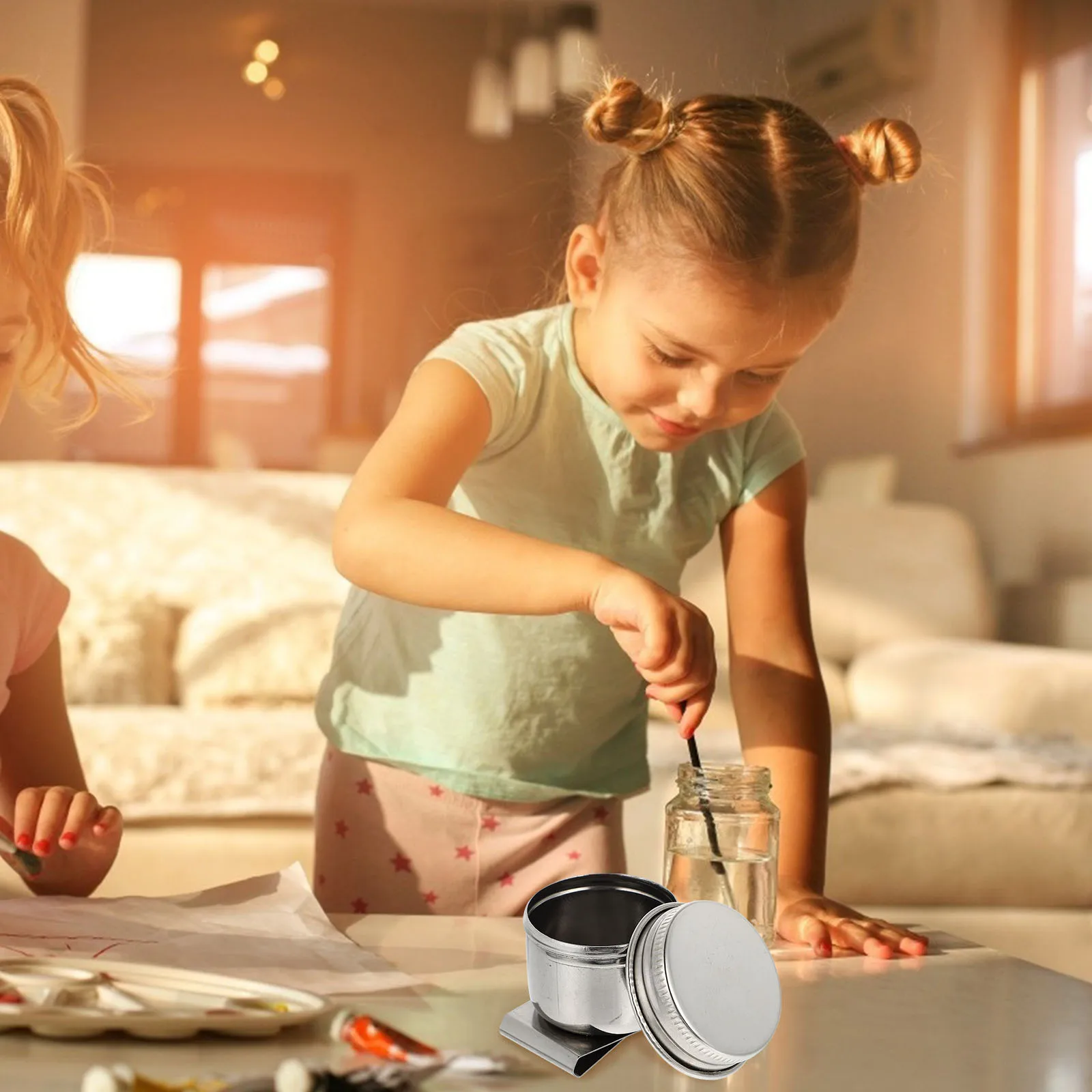 2 個オイルパレットカップステンレス鋼ブラシ洗浄ポット絵画ブラシクリーナーコンテナ色混合画材用