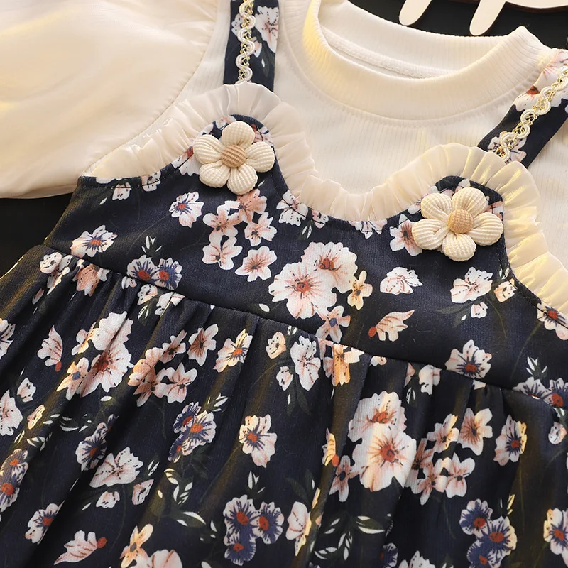 Children's Clothing 2024 Spring and Autumn New Girls Long-sleeved Floral Dress Foreign Style Children's Spring Princess Dress