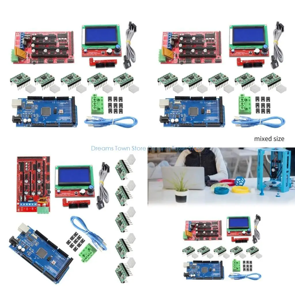 

HX6A 3D Printer Mega2560R3 + RAMPS 1.4 Controller + 5Pcs A4988 Stepper Driver Module 12864 LCD Control Panel Set