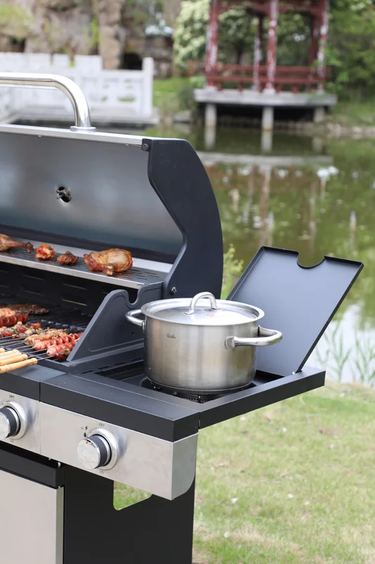 Large Luxury Outdoor Gas Barbecue Cart Grill  with Thermometer for Family Dinners  Restaurants Commercial Spaces Made Steel