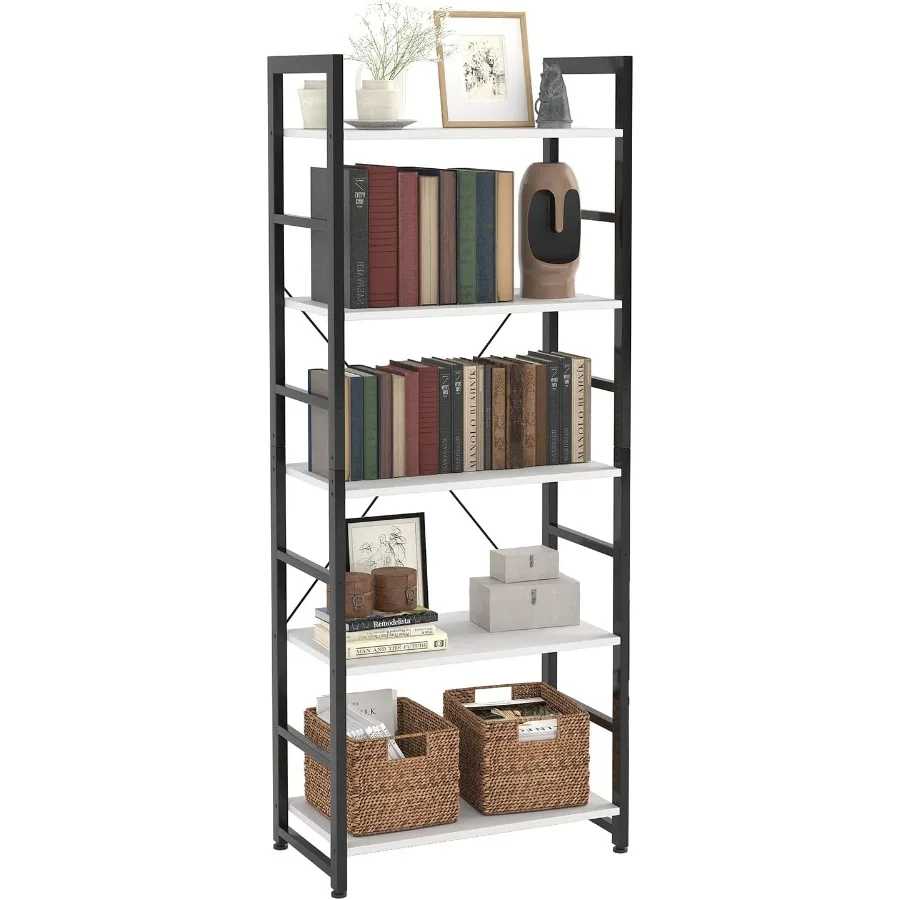 

24 Bookshelf 5Tier Ladder Shelf with Industrial Design Wooden and Metal Combined Storage Rack for Living Room Entryway or Offic