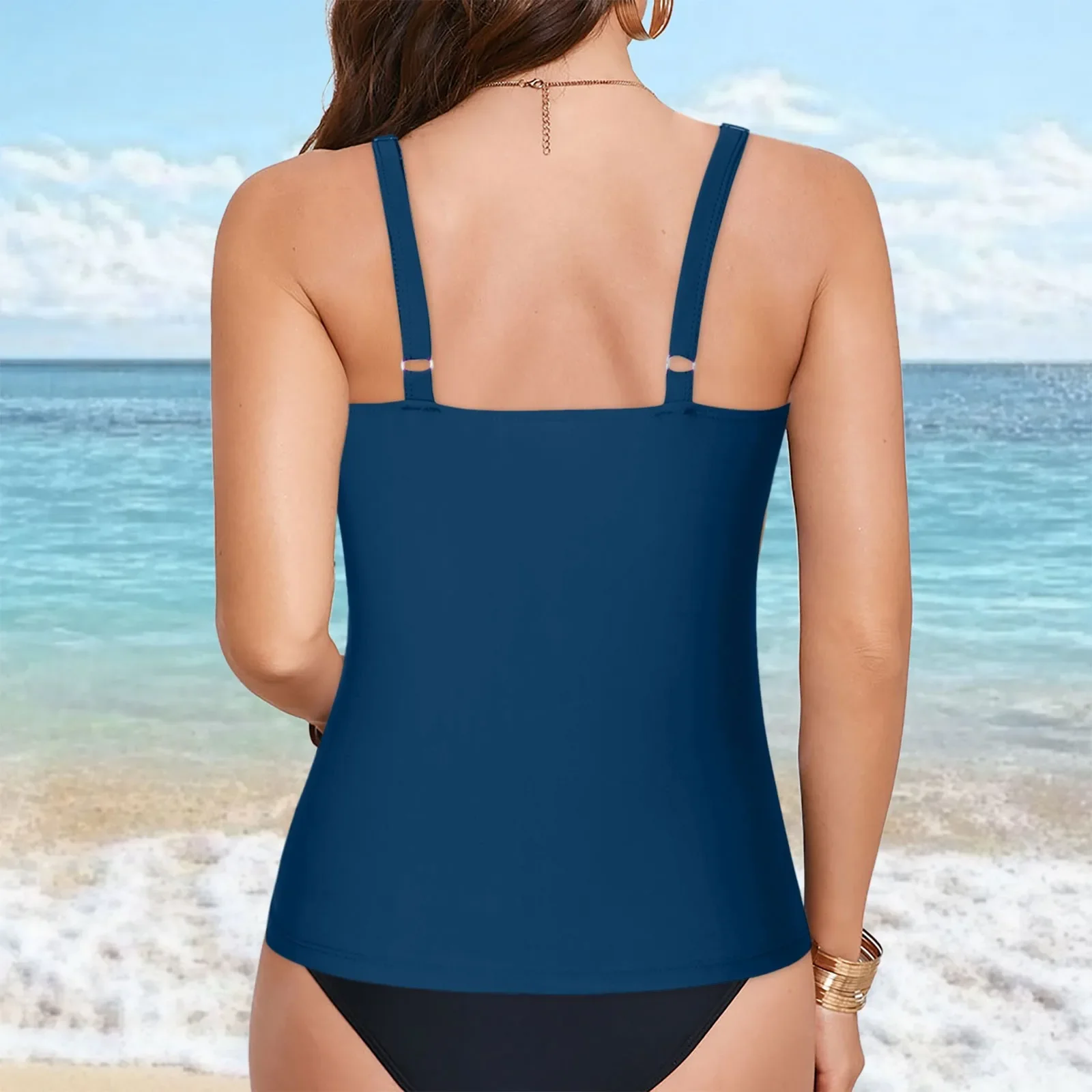 Tankini Bikini Tops Voor Vrouwen Merely Buik Aanscherping Badpak Effen Kleur Zomer 2025, Badpak Vakantie Hot Spring Badmode