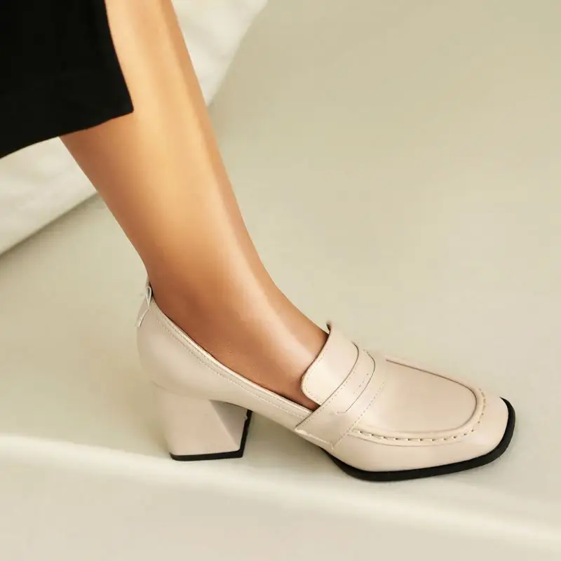 Girseaby 2024 New Luxury Office Lady Pumps 32 33 Square Toe Chunky Heels 7cm Slip On Big Size 44 45 Classic Female Shoes Spring