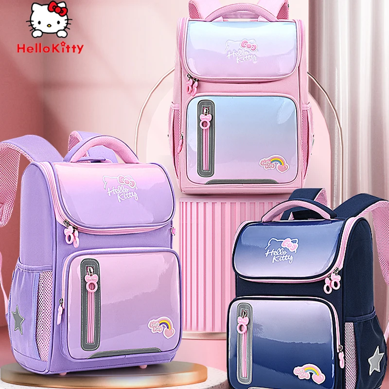 

Sanrio New Kawaii Hello Kitty Schoolbag Large Capacity Gradient Color Series Waterproof Multiple Compartments School Opens Gift