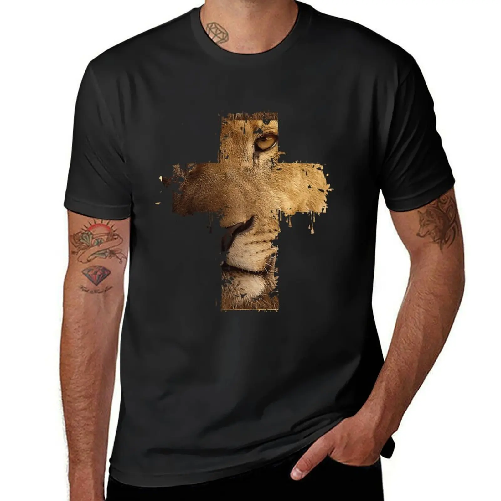 Löwe Kreuz Christian T-Shirt süße Kleidung schwitzen Männer T-Shirts