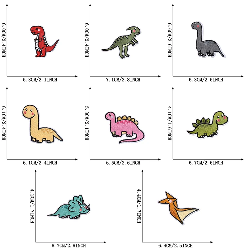 8pcs Dinosaur Animal Iron Patches For Clothing Kids Embroidered On Cute Anime Lot Sets Mixed Jackets Sew Diy Pack Bulk Wholesale