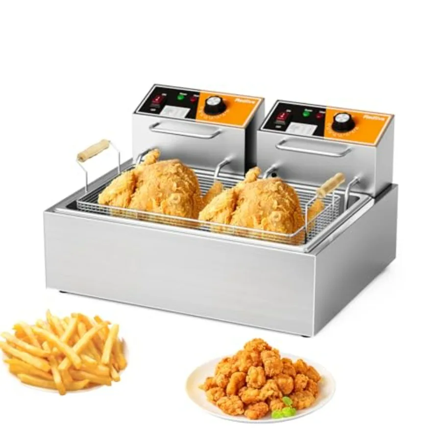 

Коммерческая фритюрница 3400 Вт, 24 л, с 3 корзинами для ресторанов и домашней кухни, черная, с управлением одной кнопкой и регулировкой температуры