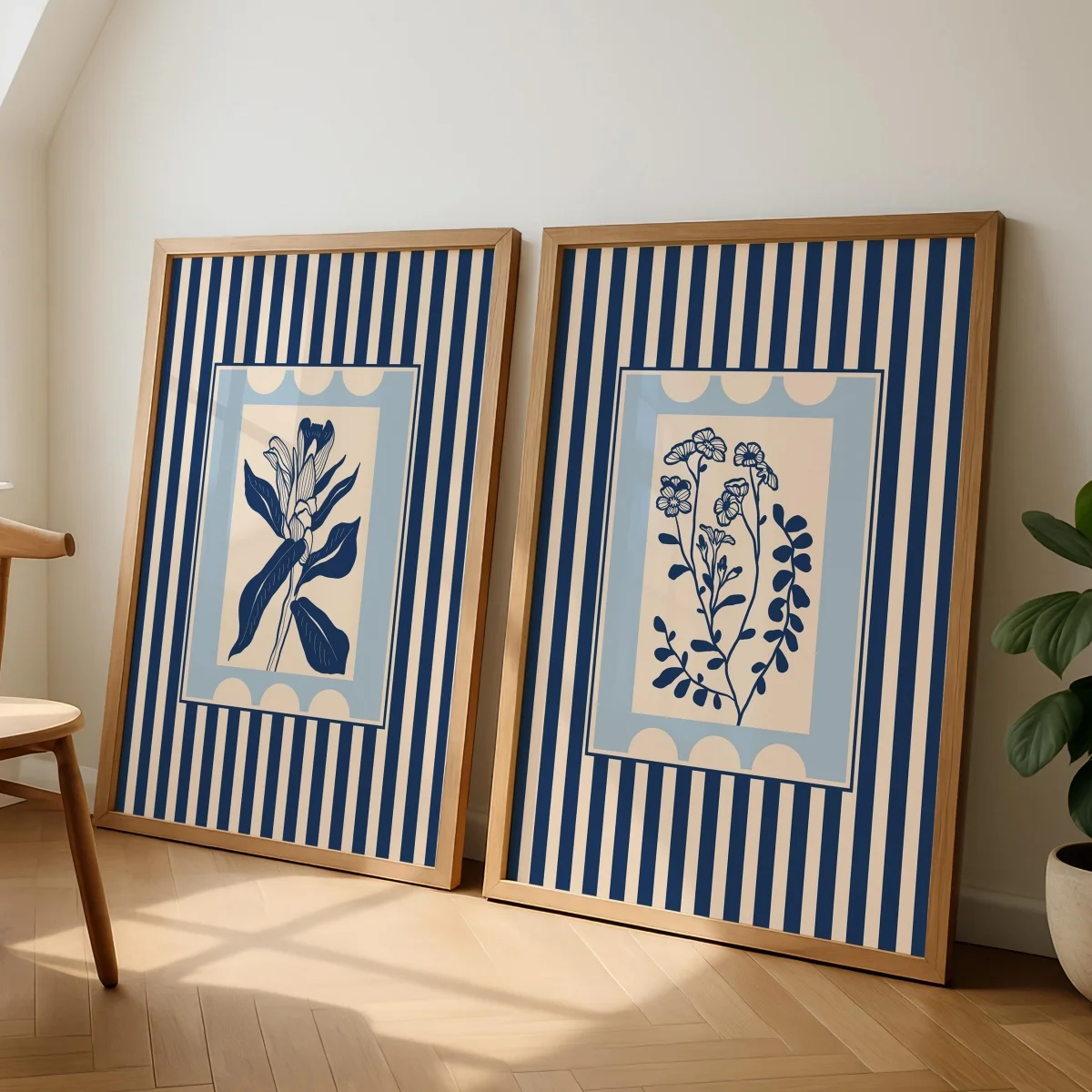 2pcs frameless Canvas Painting 2pcs/set Bohemian Floral Canvas Prints Poster Modern Minimalism Striped Botanical Art Prints Livi