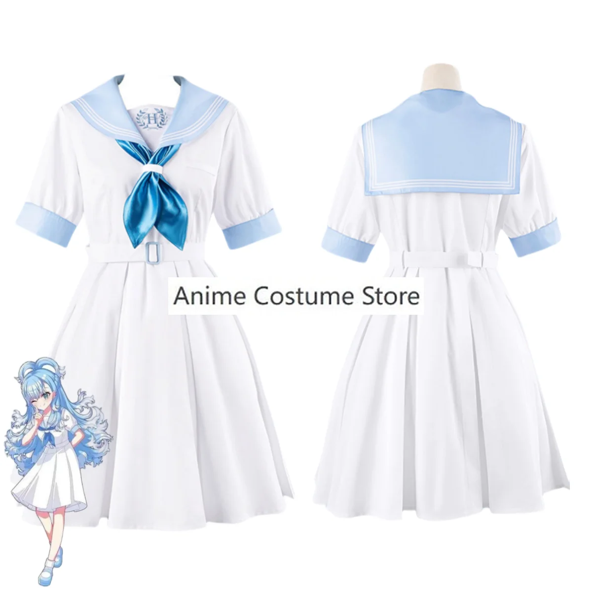 Anime Virtual YouTuber Yukihana Lamy Tokoyami Towa Cosplay Costume Hololive HoneyWorks Wig White Dress Sailor Uniform Lovely Set