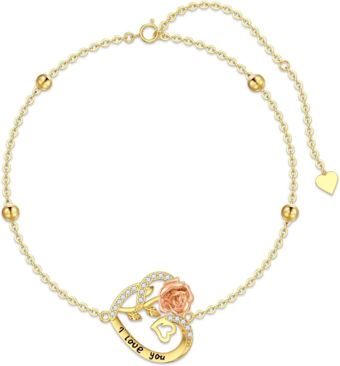 

14K Solid Gold Heart Anklets for Women - Real Gold Flower Ankle Bracelets 14 Karat Anklets for Her, 8+2 Inch
