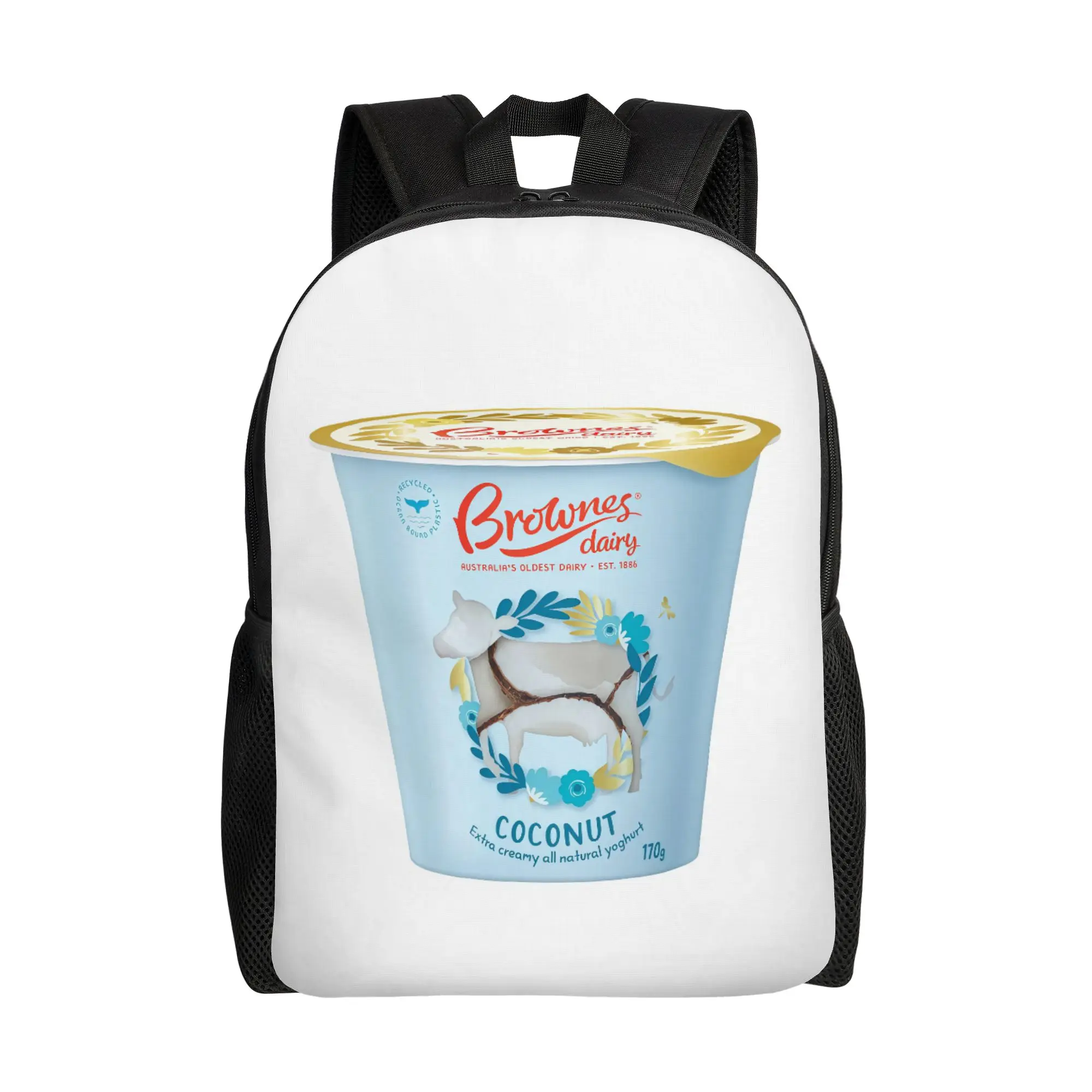 

BBrownes Dairy Coconut Yoghurt Cow Illustration BBrownes Backpack Office Workers Large Capacity Schoolbag Back To School Season
