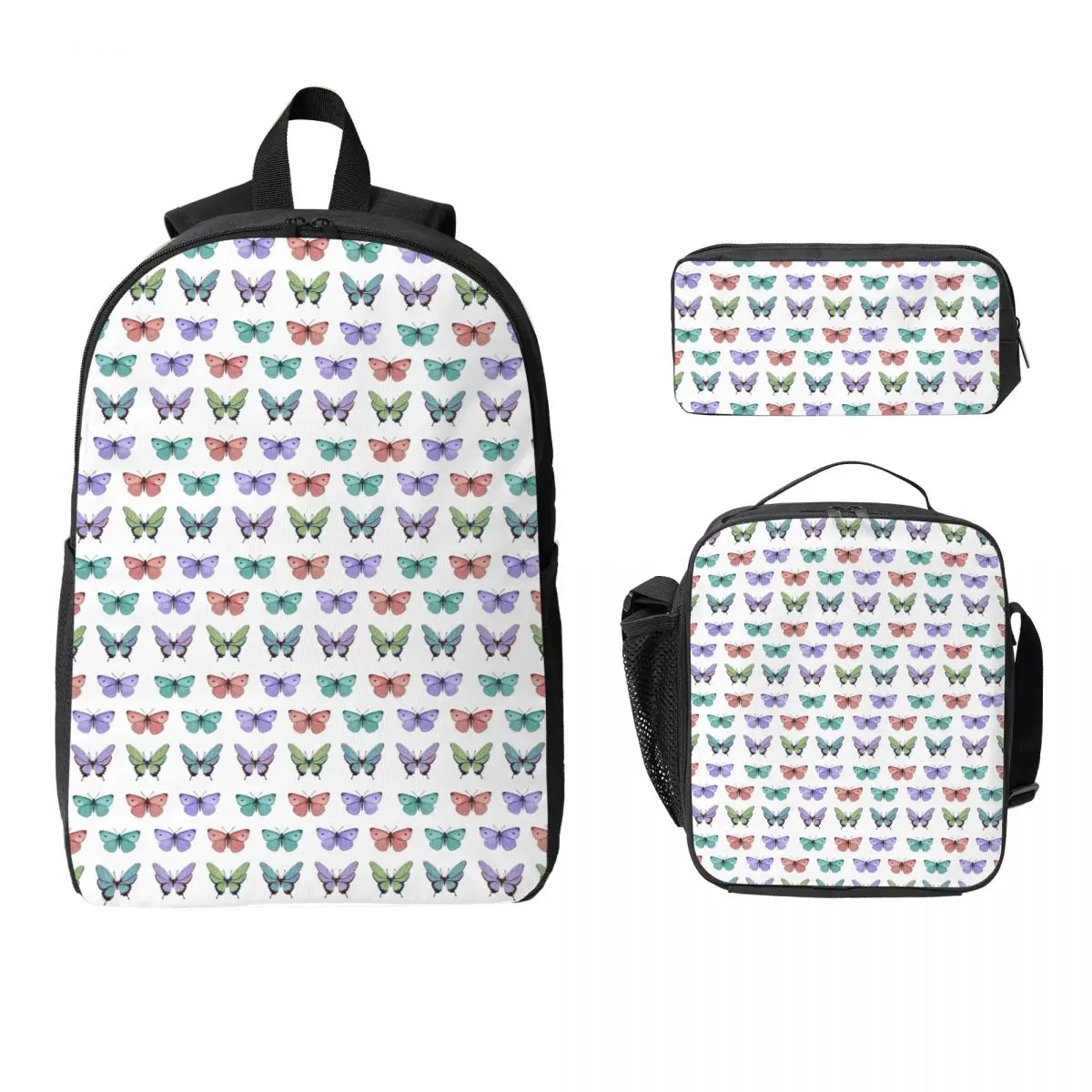 

Butterfly Pattern Backpack Student Boys Girls BookBag School Bag Laptop Shoulder Bags 3ps Insulated Lunch Bag Pencil Case
