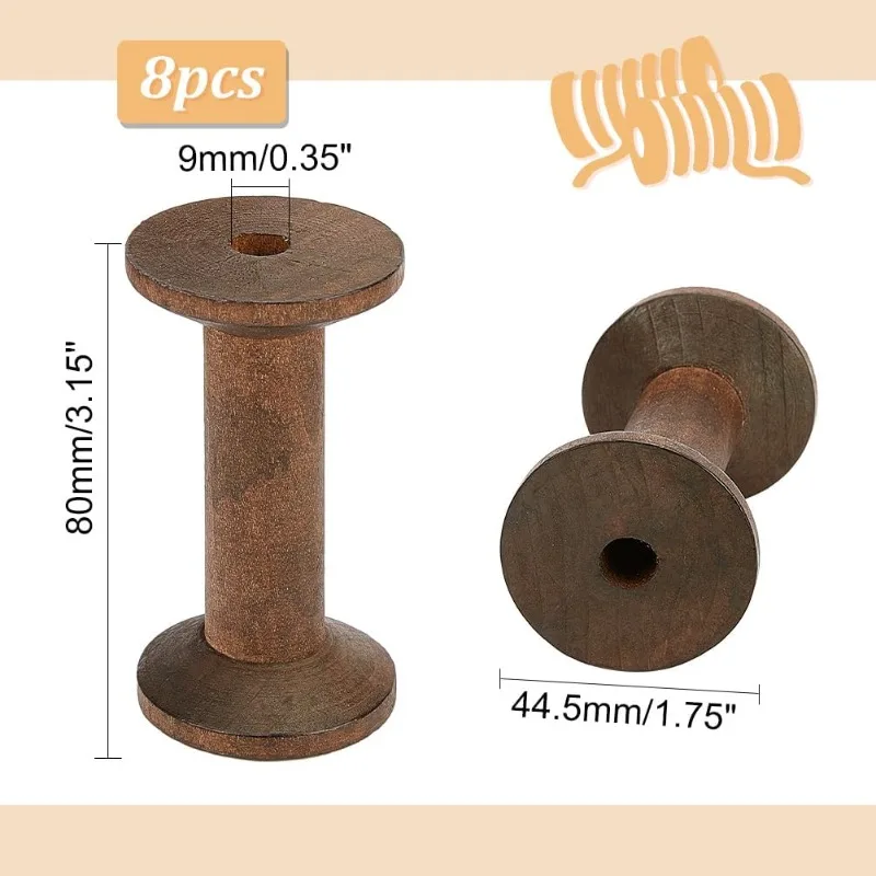 8pcs Wooden Spools 3.1 inch Sewing Bobbins Empty Embroidery Thread Spool Wire Weaving Bobbins for Embroidery Sewing