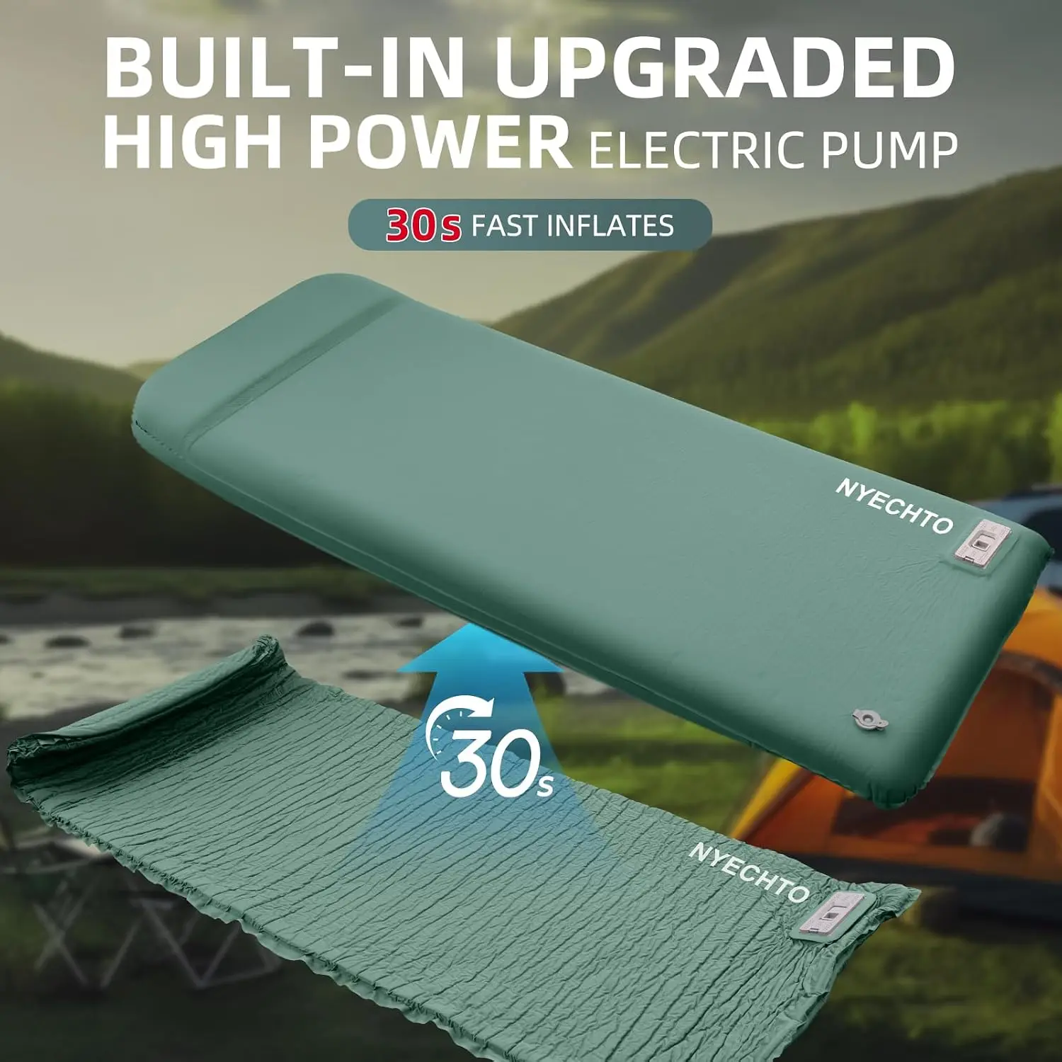 Self Inflating Sleeping Pad with Electric Pump, 30s Fast Inflate&Deflate | 3.14