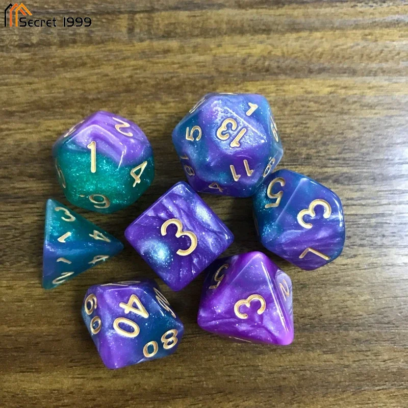 7pcs/set Blue Starry Sky Dice For Dnd Dungeons And Dragons Table Games D&d Rpg Tabletop Roleplaying