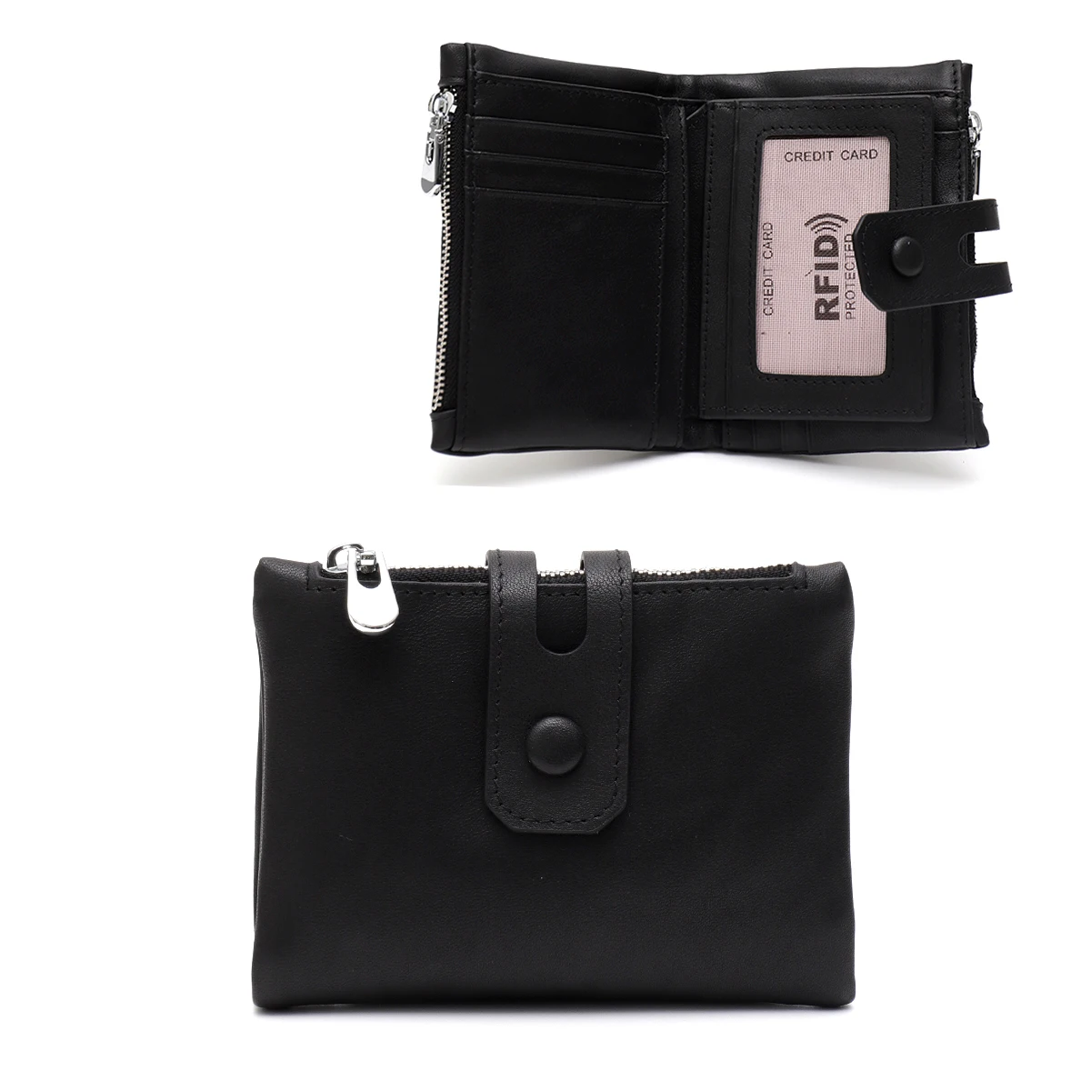 SC Unisex Bifold Short Wallet Retro Oil Waxed Cowhide RFID Multi-function Card Holder Zip Pocket Cash Slot Coin Purse Versatile
