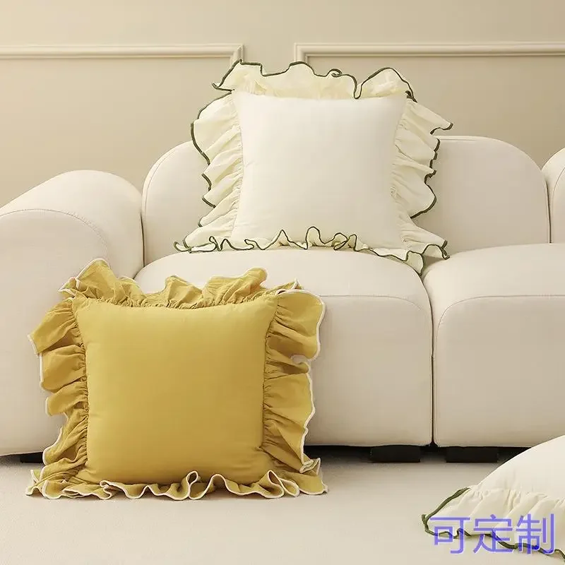 45X45cm Home Decor Cotton Ruffles Pillow Cover Sofa Decorative Cushion Cover Beige Pink Princess Throw Pillow Case Pillowsham