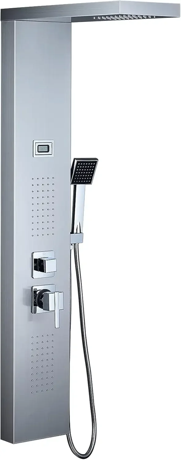 ROVATE 6-in-1 LED Rainfall Waterfall Shower Panel Tower System With 2-Mode Powerful Body Jets