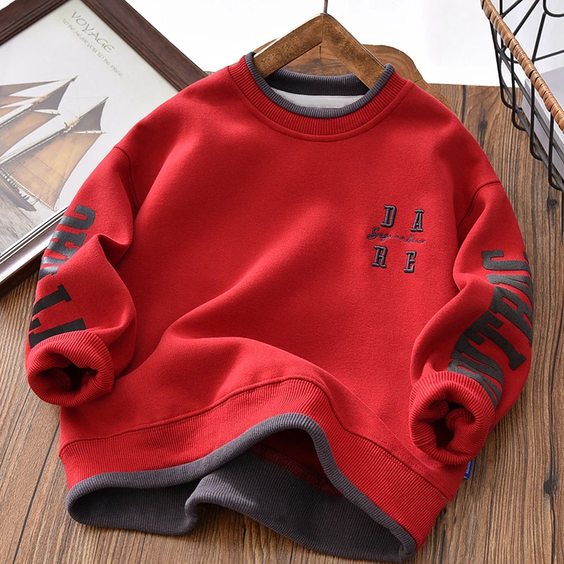 

Fashion Kids Boys Hoodies Letter Embroidery Style 2024 Spring Autumn Casual Hoodies Soft Cotton Clothes Round Neck Sports