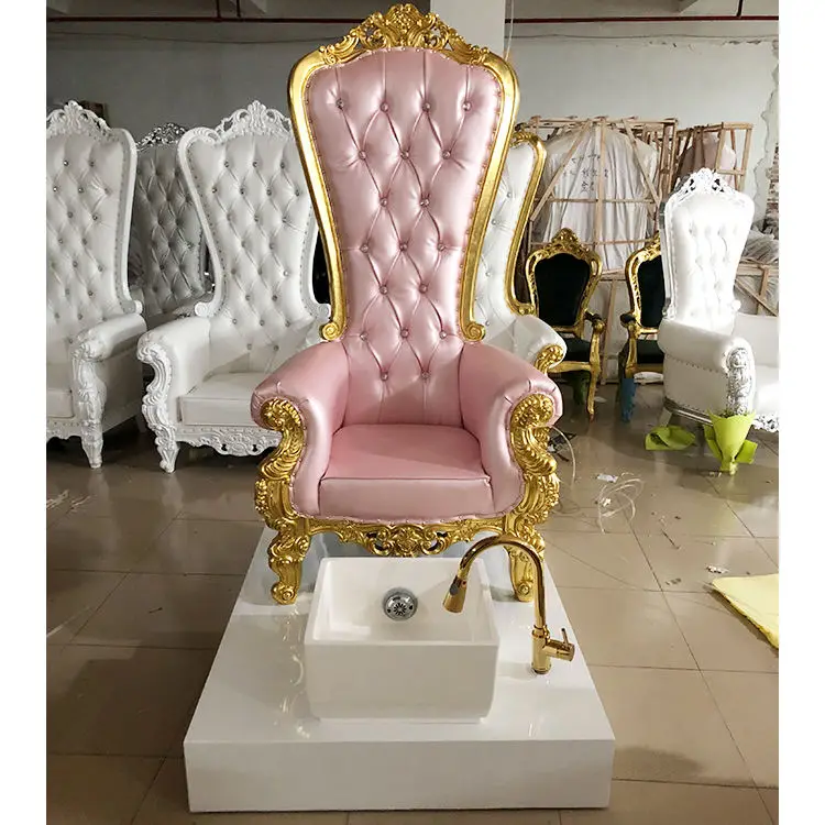 Luxury European Style PU Leather Pedicure Spa Chair with Crystal Buttons Throne Design for Nail Salon and Beauty Shop