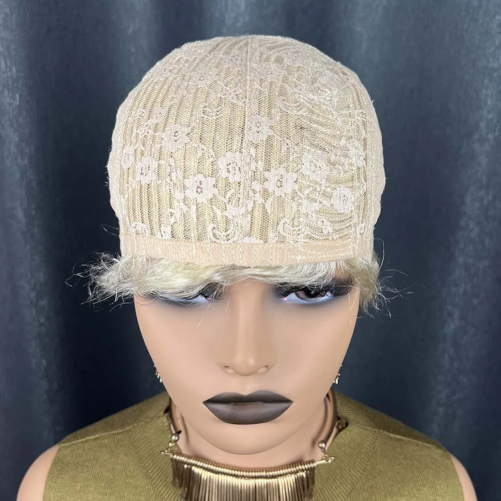 금발 짧은 인모 가발 핑거 웨이브 숏 픽시컷 가발 흑인 여성용 레미 인모 기계 제작 가발 일상용