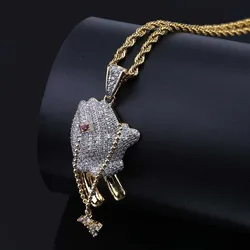 Hip Hop Gold Color Brass Iced Out Micro Pave CZ Praying Hands Cross Pendant Charm Necklace For Women Men Jewelry Gifts