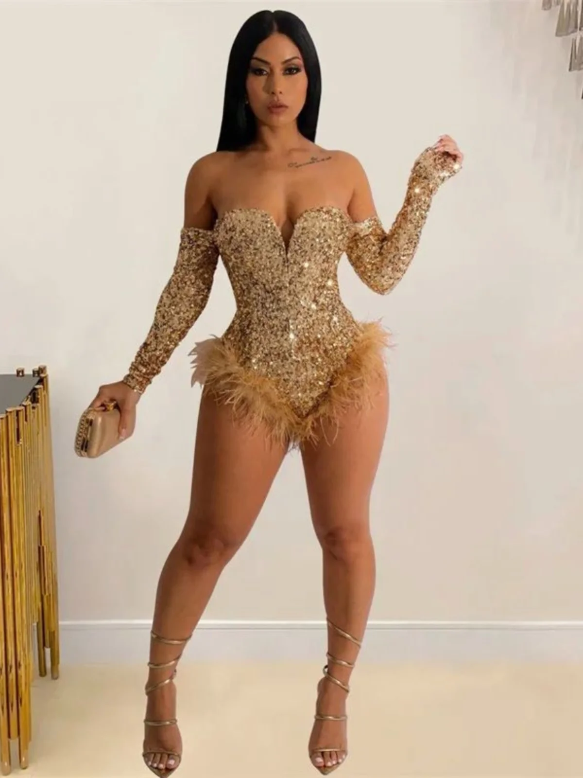 مثير الترتر طويل Sve بذلة مع هامش ort السراويل عالية الخصر ألياف البوليستر سراويل تقليدية للنساء صيف 2024 #1