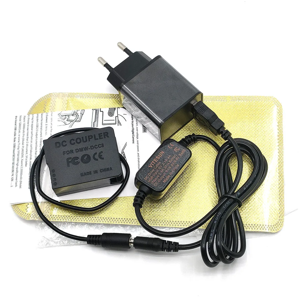 QC 3.0 Quick Charger 5V USB Power Cable Plus DMW-DCC8 DC Coupler DMW-BLC12 Dummy Battery For Panasonic DMC-G6 G7 GH2 G97 Camera