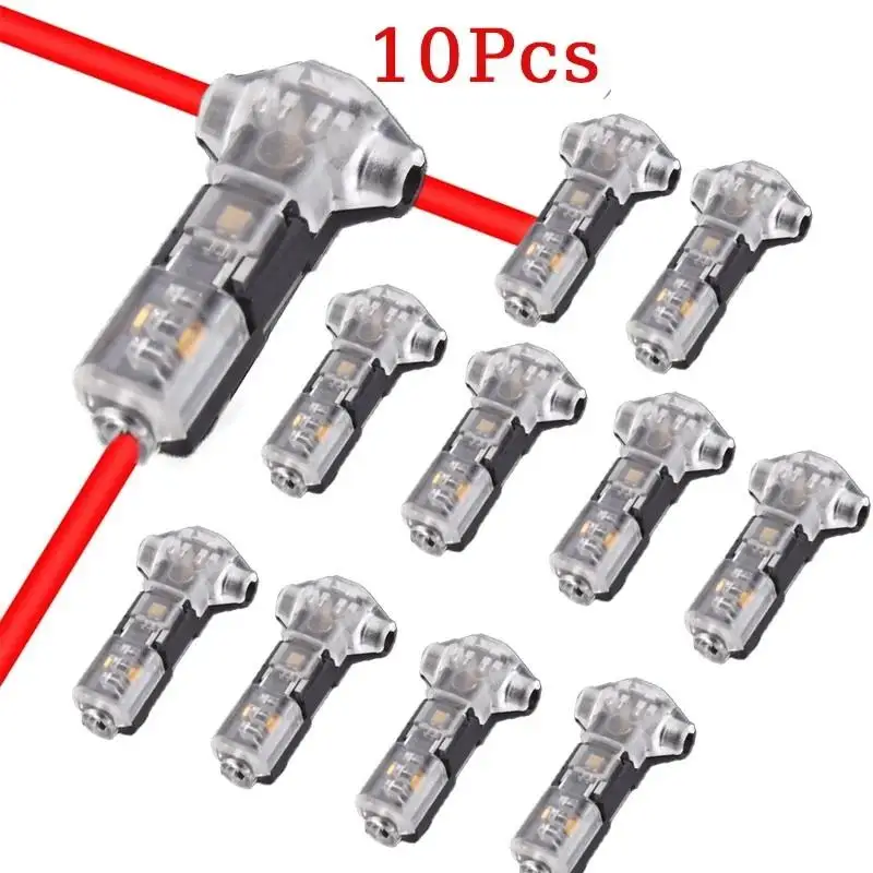 10Pcs T Type 1 Pin Low Voltage Wire Connector, Quick Solderless Wire Splice Connector, T Tap Wire Connectors, No Stripping...